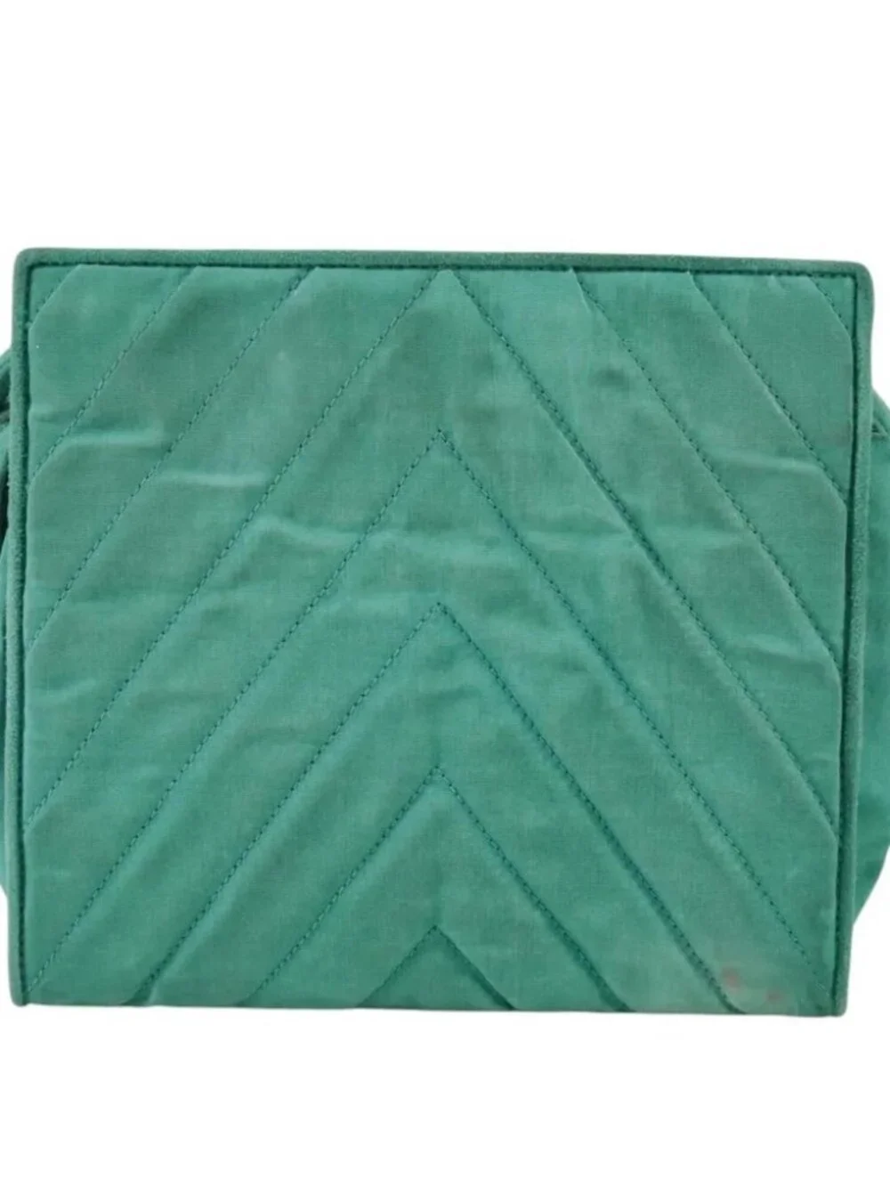 CHANEL V stitch Shoulder Bag Nylon Green Gold CC Auth 107879